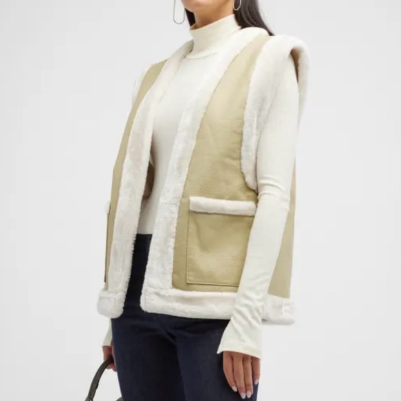 We Wore What Size Small Vest Faux Fur/Leather Reversible Vest Ivory Oat New NWT